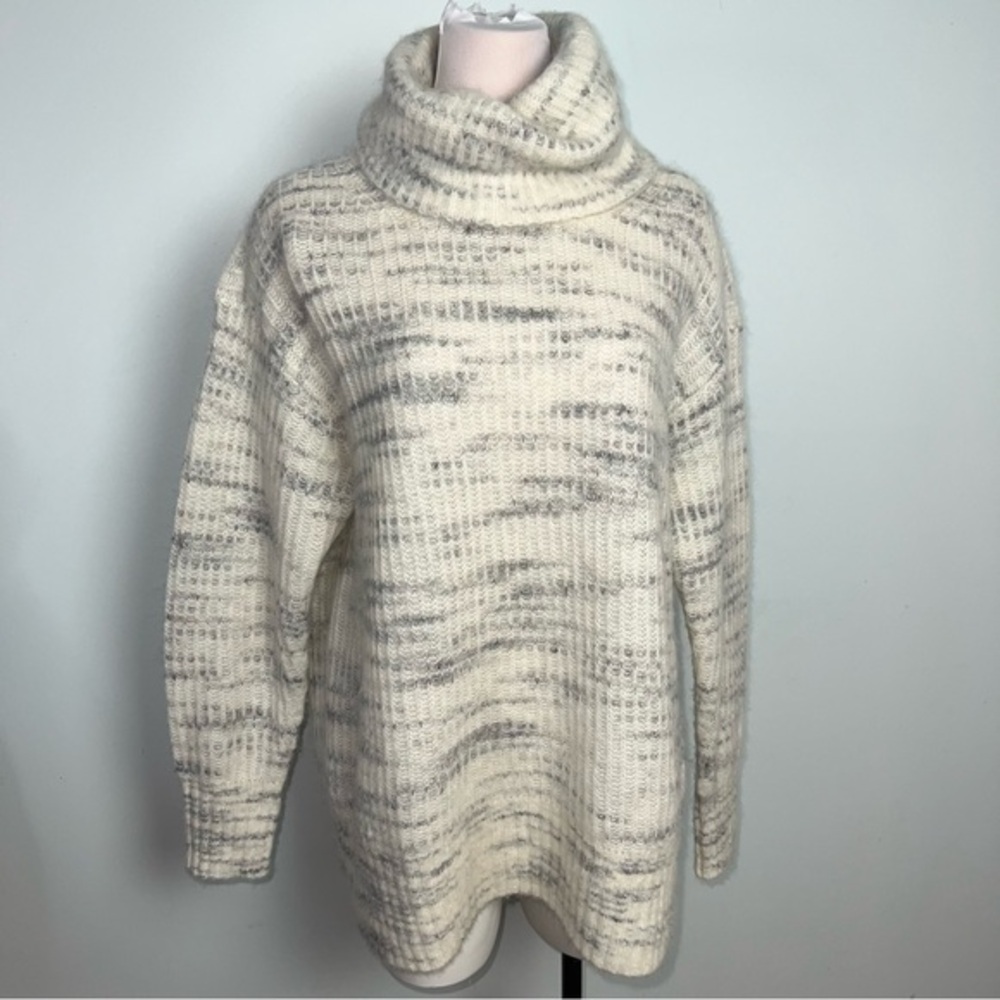 Everlane Alpaca Blend Oversized Cream & Gray Turtleneck Sweater Marled Size L